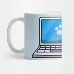 Cute Cat Hiding Behind The Laptop Cartoon Mug